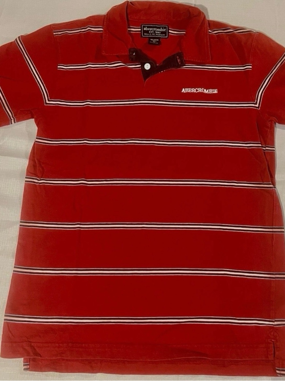 Abercrombie Polo Shirt Red/Black/White Stripe Boys  Size: XL